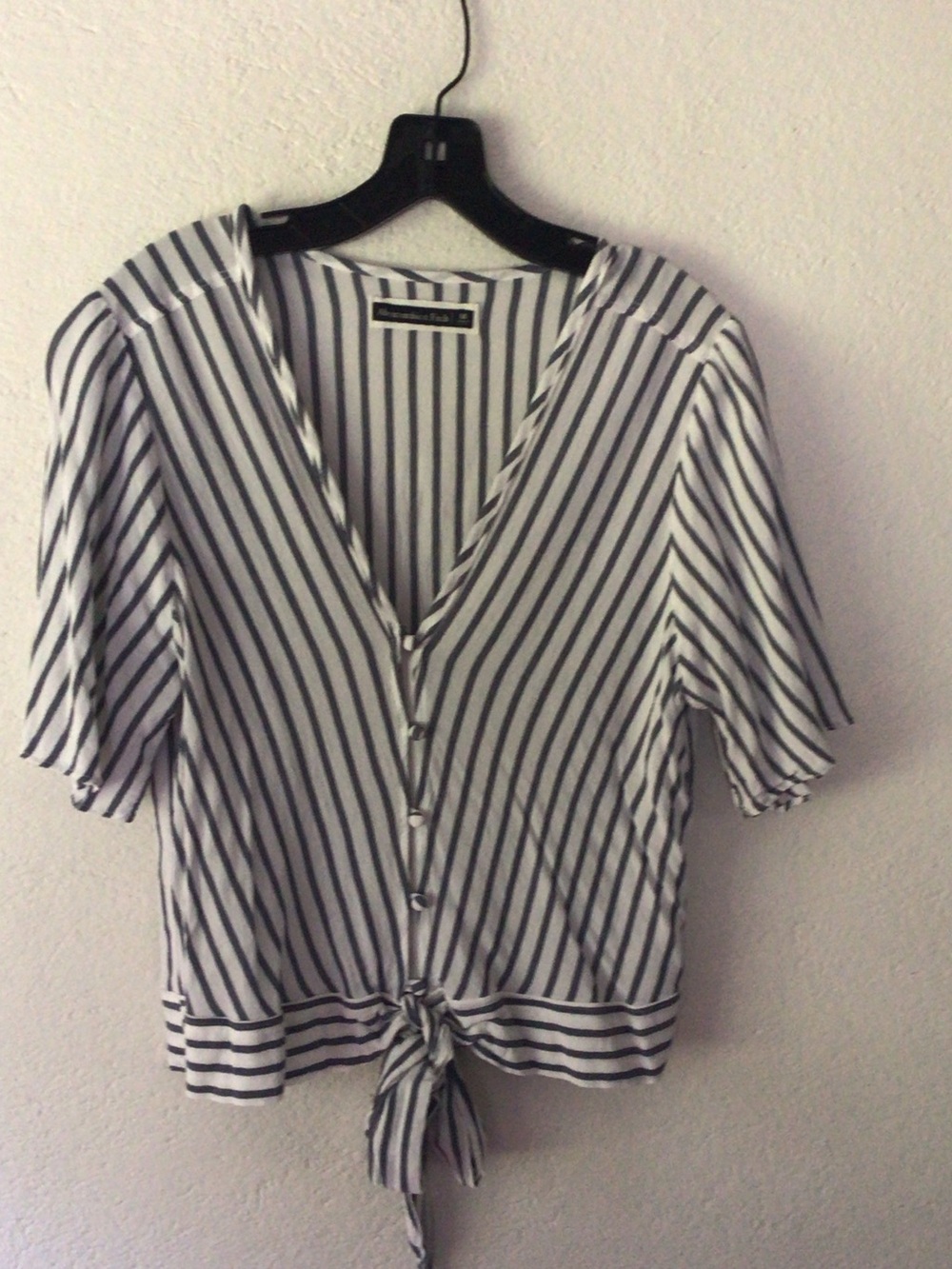Striped Tie-Front Button-Down Top - White & Black